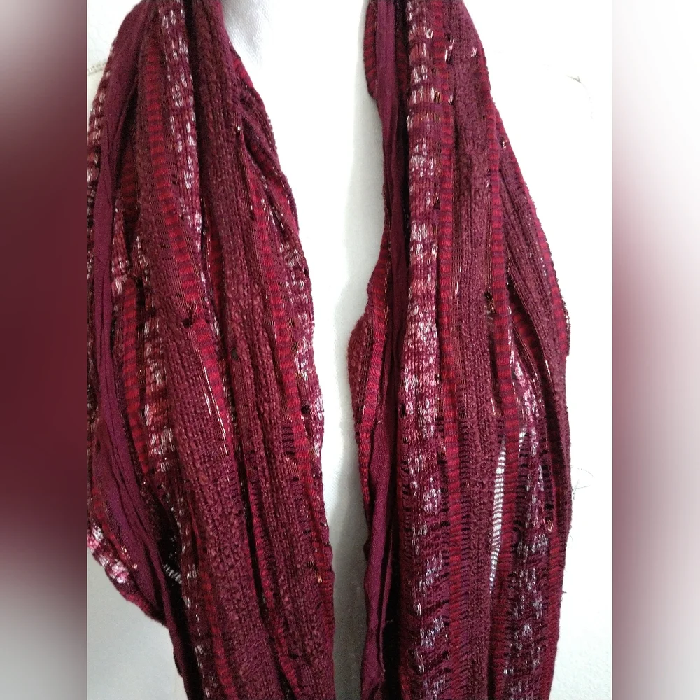 Fashion Scarf Infinity Circle Red Purple Burgundy Silver Metallic